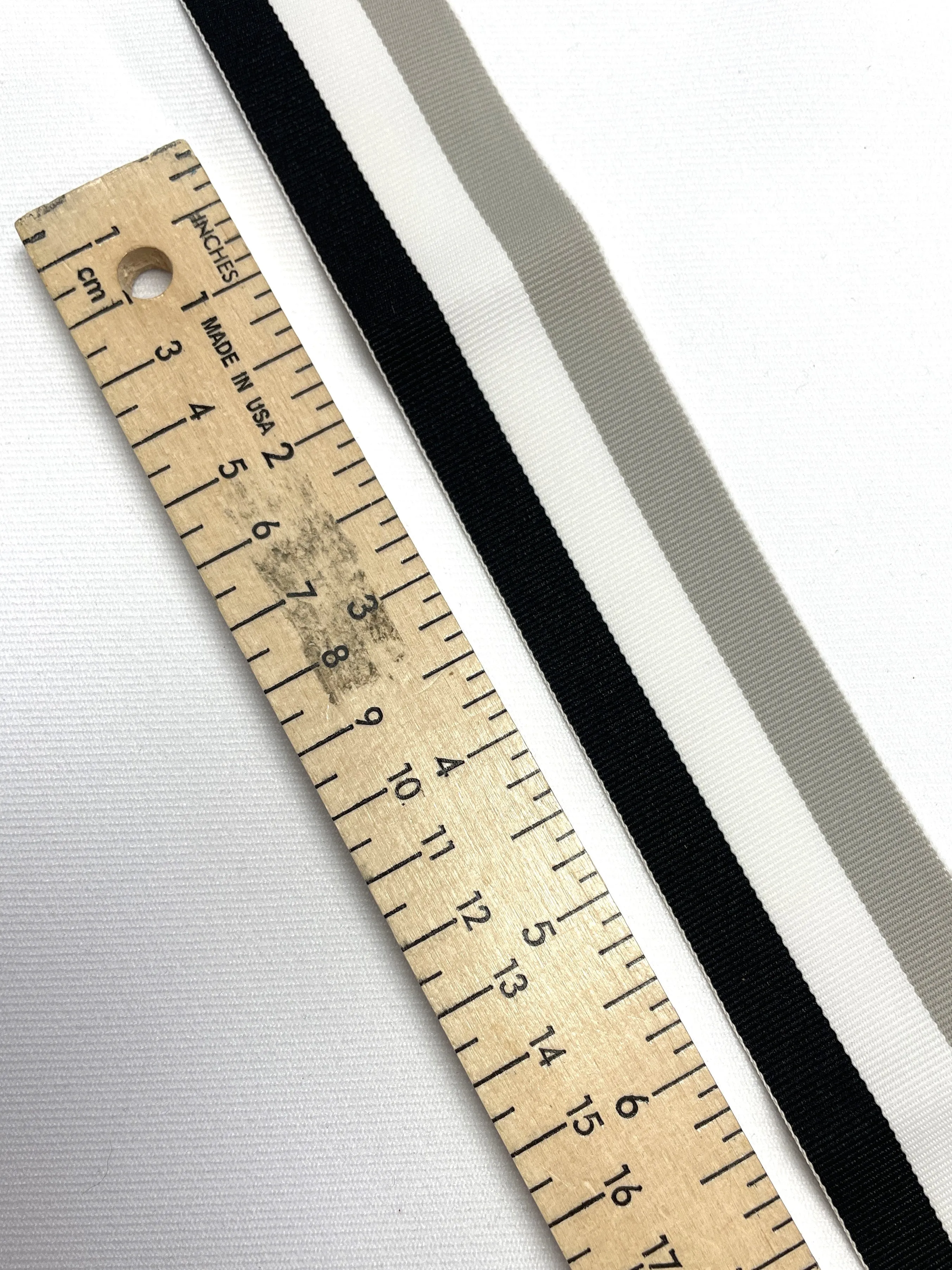 4  YD Polyester Grosgrain Yarn-Dyed Striped Ribbon - Black, White and Gray