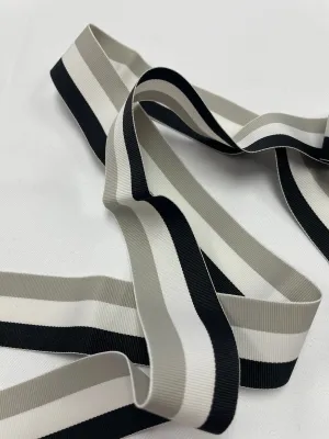 4  YD Polyester Grosgrain Yarn-Dyed Striped Ribbon - Black, White and Gray