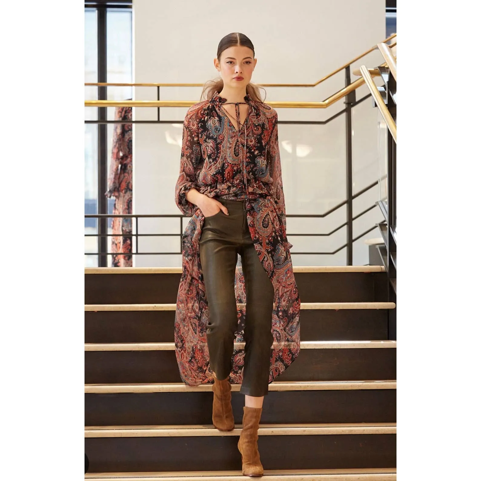 Banana Republic x Olivia Palermo High Low Paisley Silk Dress Size L