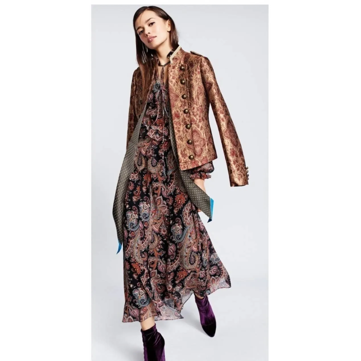 Banana Republic x Olivia Palermo High Low Paisley Silk Dress Size L