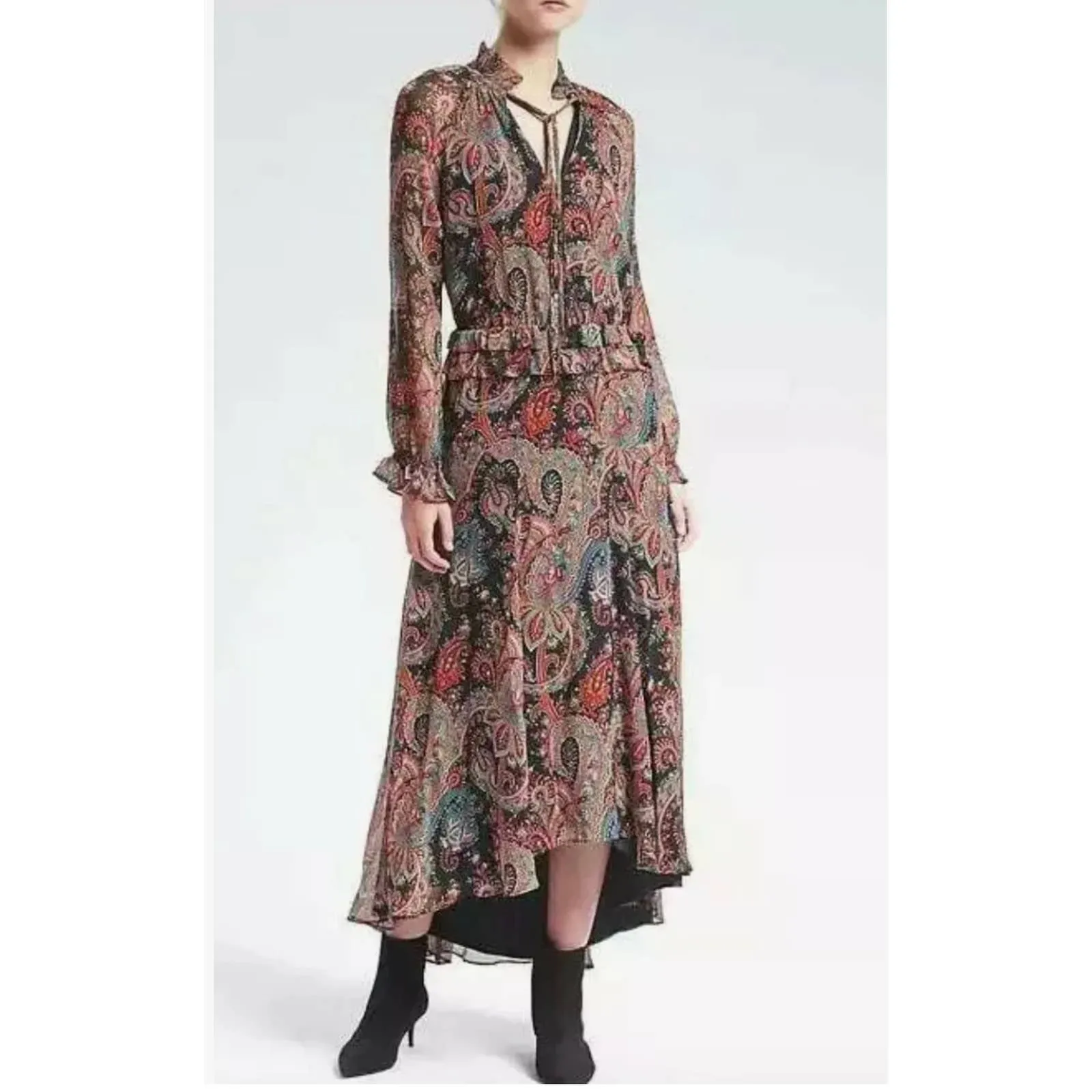 Banana Republic x Olivia Palermo High Low Paisley Silk Dress Size L