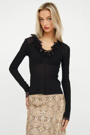 Black Nylon Fitted Top