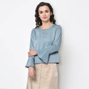 Blue Top With Strings At Neck