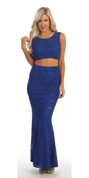 Celavie 2492 Long 2 Piece Lace Dress Sleeveless Form Fitting