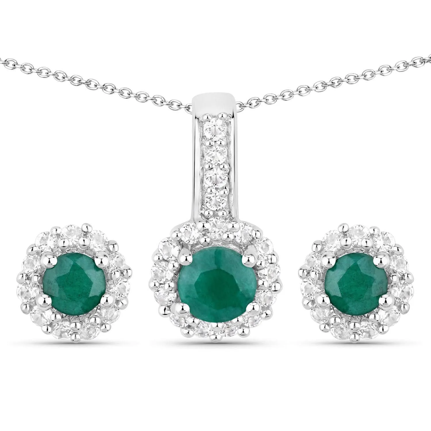 Dyed Emerald & White Topaz Sterling Silver Jewelry Set