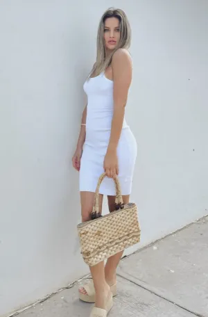 'Maison' Ribbed Mini Dress in White