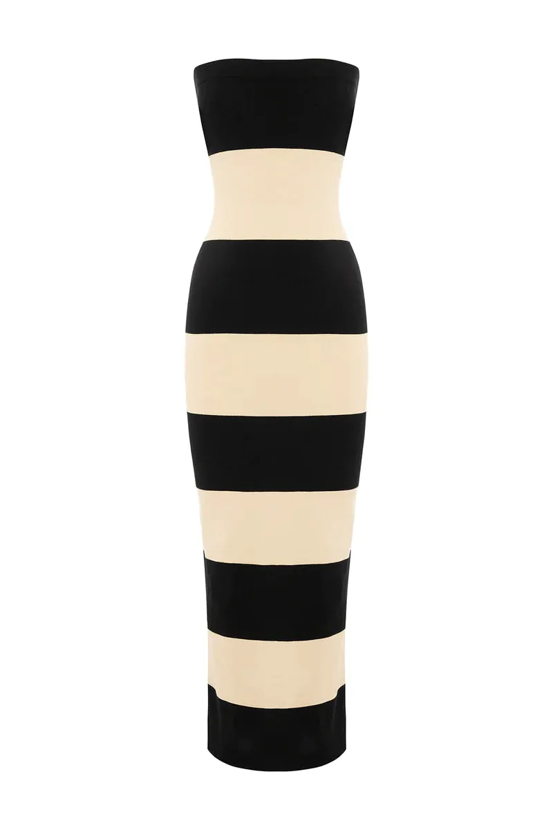 Posse Theo Strapless Dress in Bone/Black