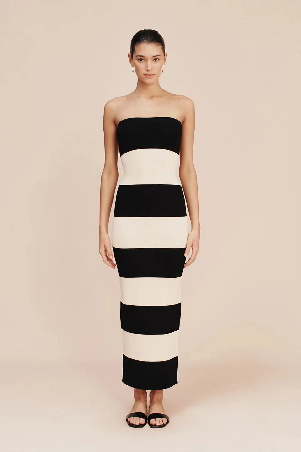 Posse Theo Strapless Dress in Bone/Black
