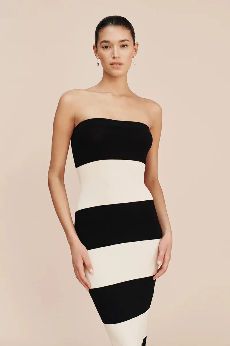 Posse Theo Strapless Dress in Bone/Black