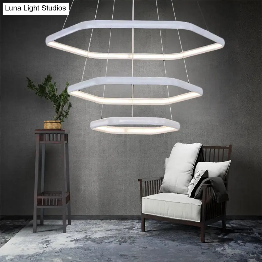 Simplistic Acrylic Tiered Hexagonal LED 1/2/3-Light Pendant Chandelier Hanging Lamp in Black/Silver/White