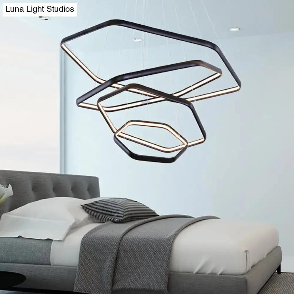Simplistic Acrylic Tiered Hexagonal LED 1/2/3-Light Pendant Chandelier Hanging Lamp in Black/Silver/White