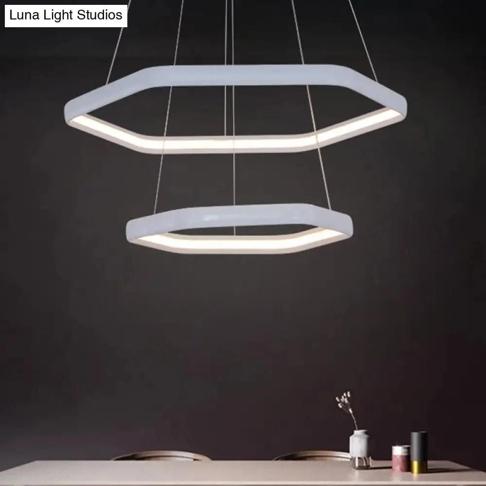 Simplistic Acrylic Tiered Hexagonal LED 1/2/3-Light Pendant Chandelier Hanging Lamp in Black/Silver/White