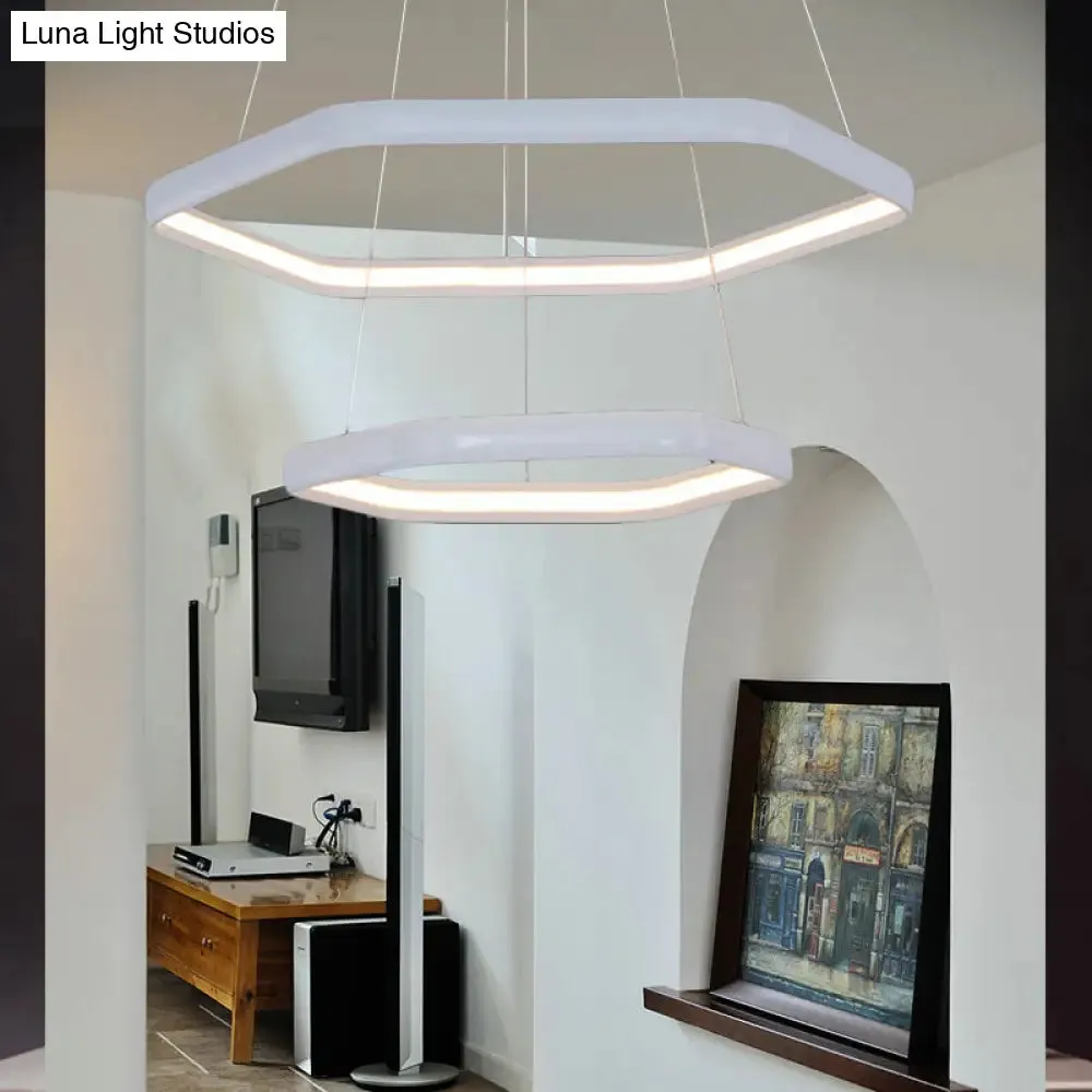 Simplistic Acrylic Tiered Hexagonal LED 1/2/3-Light Pendant Chandelier Hanging Lamp in Black/Silver/White