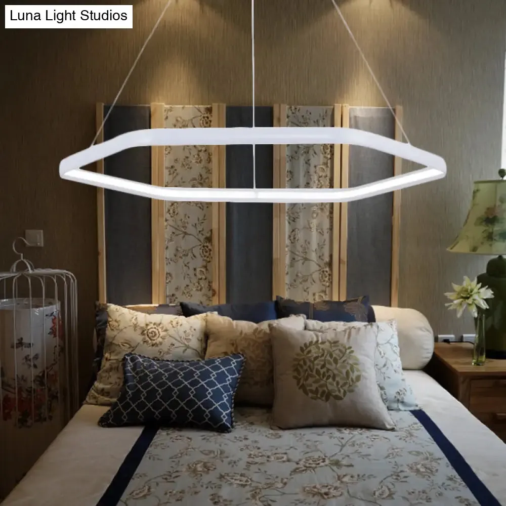 Simplistic Acrylic Tiered Hexagonal LED 1/2/3-Light Pendant Chandelier Hanging Lamp in Black/Silver/White