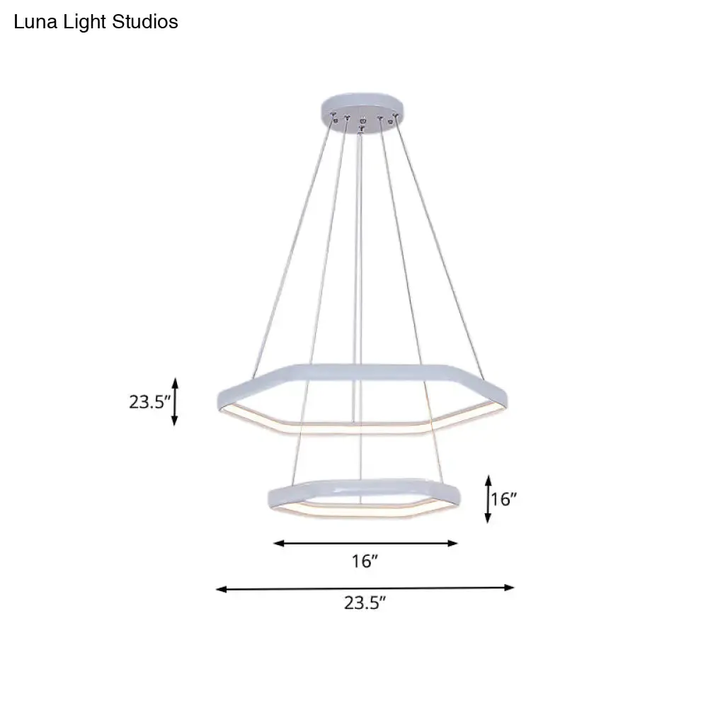 Simplistic Acrylic Tiered Hexagonal LED 1/2/3-Light Pendant Chandelier Hanging Lamp in Black/Silver/White