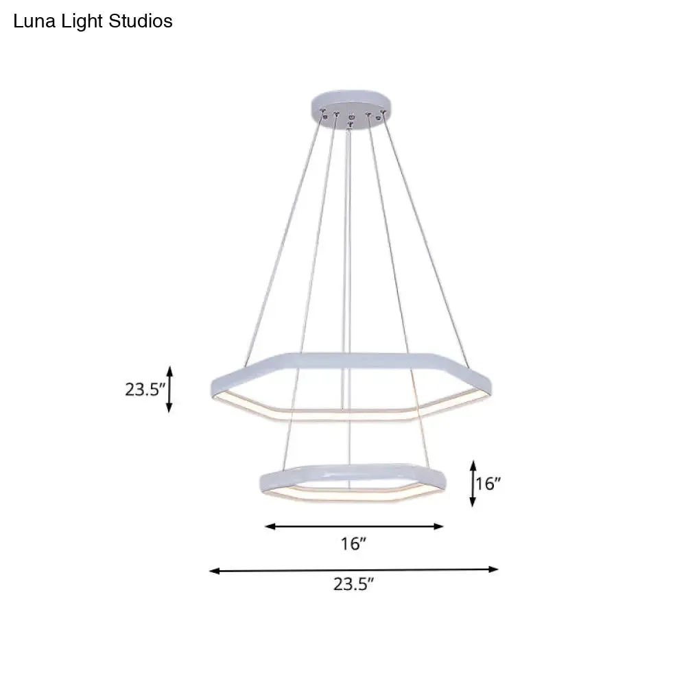 Simplistic Acrylic Tiered Hexagonal LED 1/2/3-Light Pendant Chandelier Hanging Lamp in Black/Silver/White