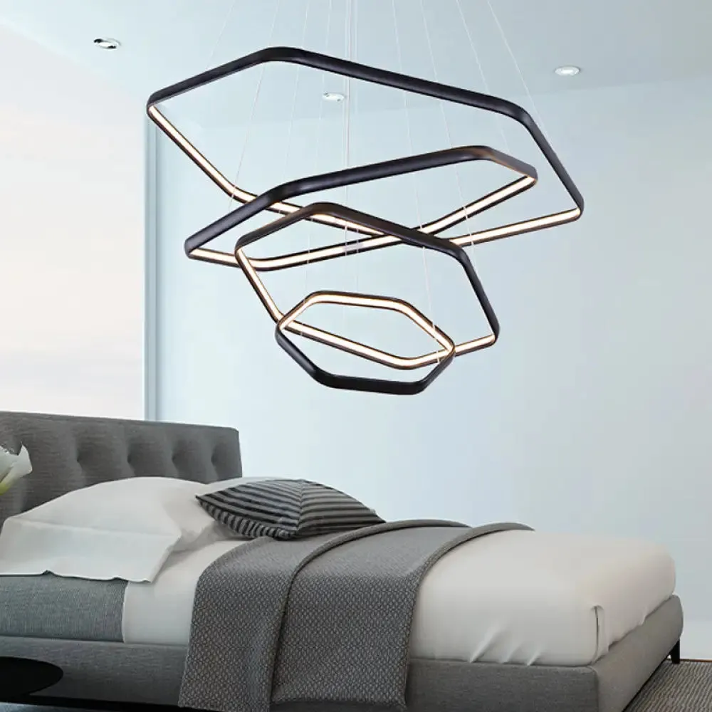 Simplistic Acrylic Tiered Hexagonal LED 1/2/3-Light Pendant Chandelier Hanging Lamp in Black/Silver/White