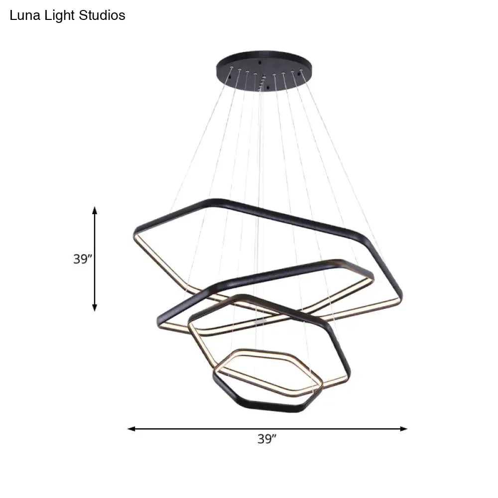Simplistic Acrylic Tiered Hexagonal LED 1/2/3-Light Pendant Chandelier Hanging Lamp in Black/Silver/White