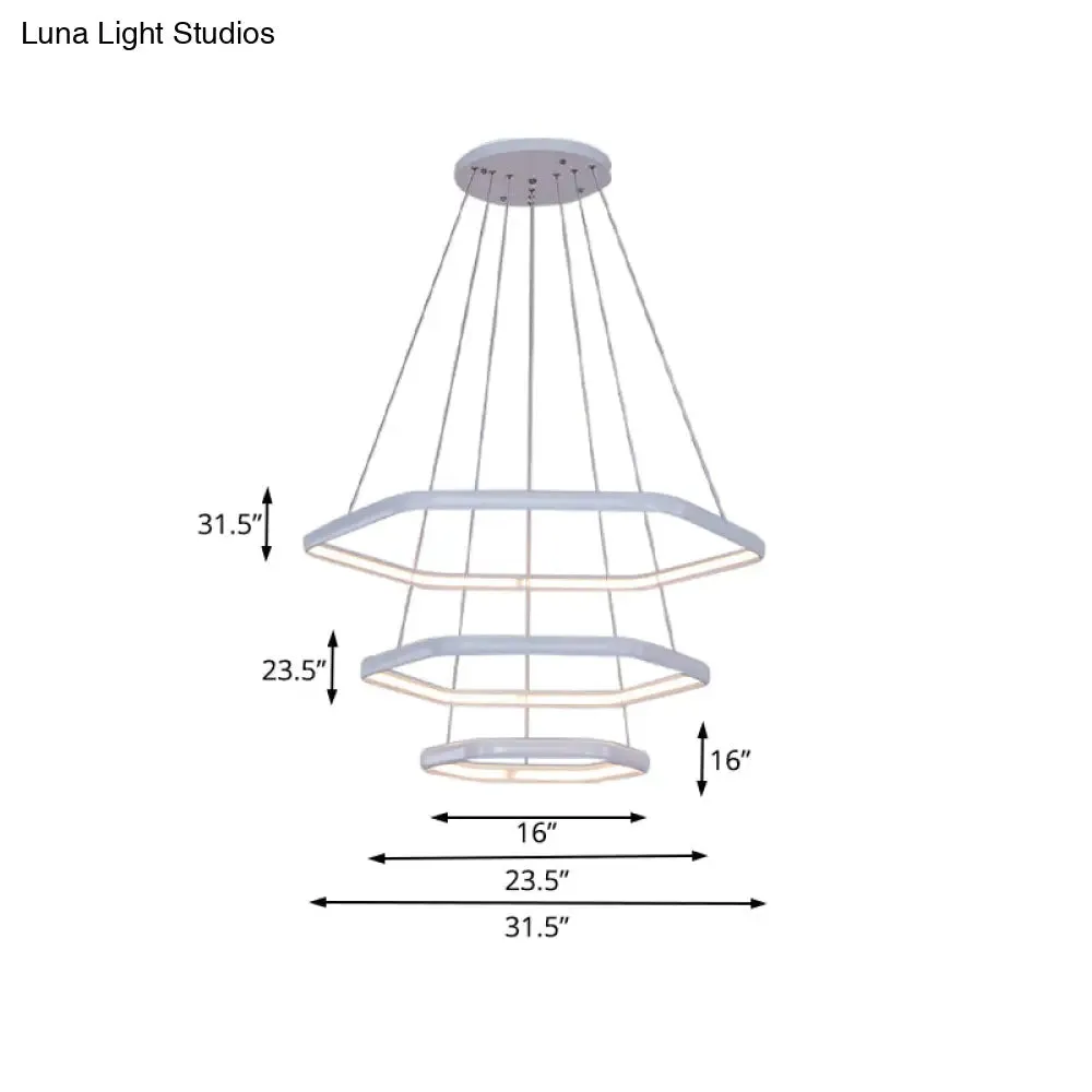 Simplistic Acrylic Tiered Hexagonal LED 1/2/3-Light Pendant Chandelier Hanging Lamp in Black/Silver/White