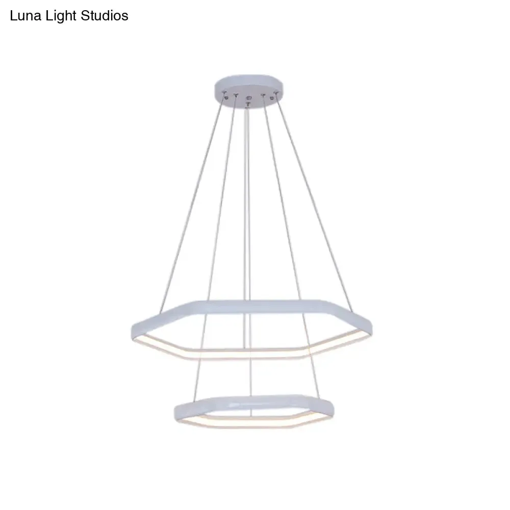 Simplistic Acrylic Tiered Hexagonal LED 1/2/3-Light Pendant Chandelier Hanging Lamp in Black/Silver/White