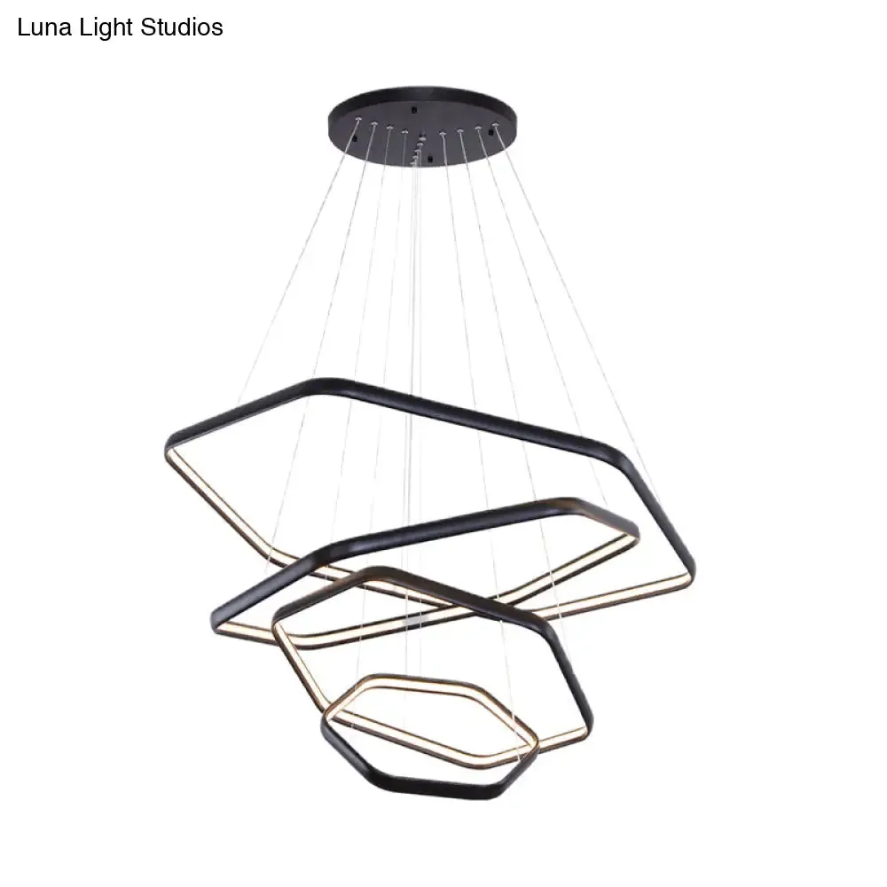 Simplistic Acrylic Tiered Hexagonal LED 1/2/3-Light Pendant Chandelier Hanging Lamp in Black/Silver/White