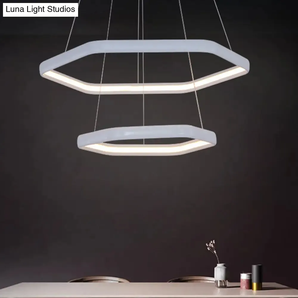 Simplistic Acrylic Tiered Hexagonal LED 1/2/3-Light Pendant Chandelier Hanging Lamp in Black/Silver/White