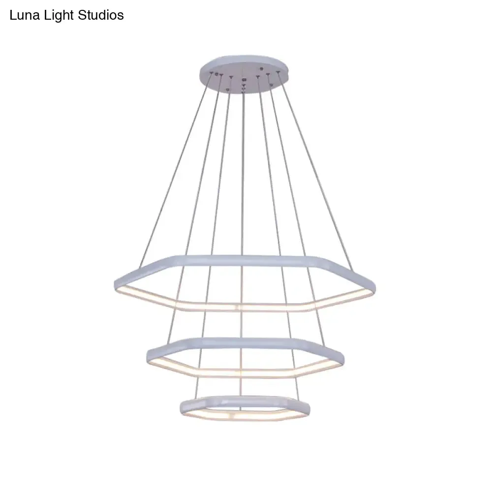Simplistic Acrylic Tiered Hexagonal LED 1/2/3-Light Pendant Chandelier Hanging Lamp in Black/Silver/White