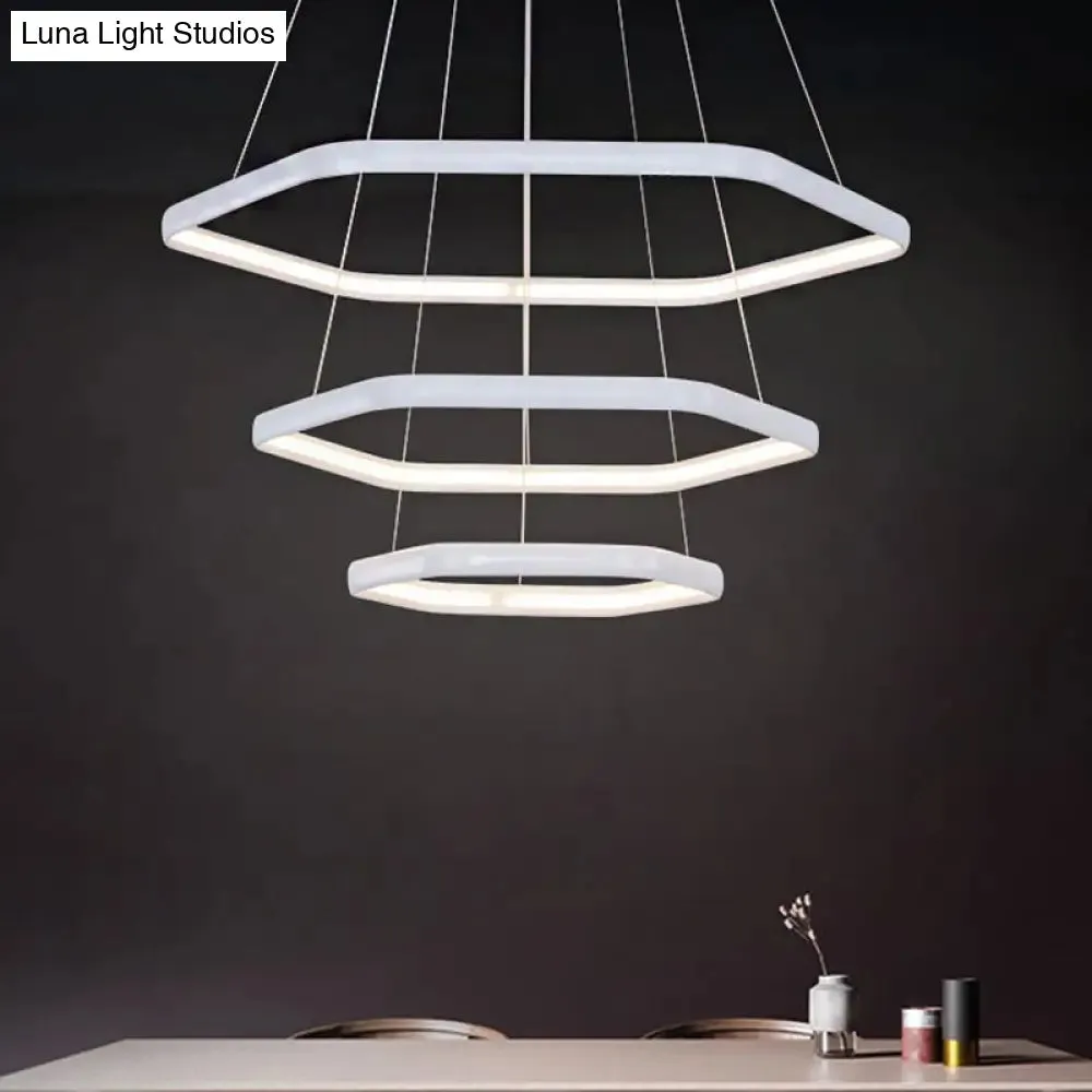 Simplistic Acrylic Tiered Hexagonal LED 1/2/3-Light Pendant Chandelier Hanging Lamp in Black/Silver/White