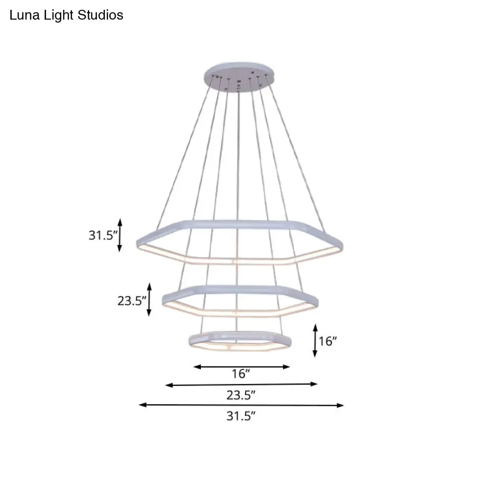 Simplistic Acrylic Tiered Hexagonal LED 1/2/3-Light Pendant Chandelier Hanging Lamp in Black/Silver/White